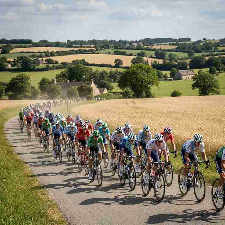 Group of cyclists racing on a road