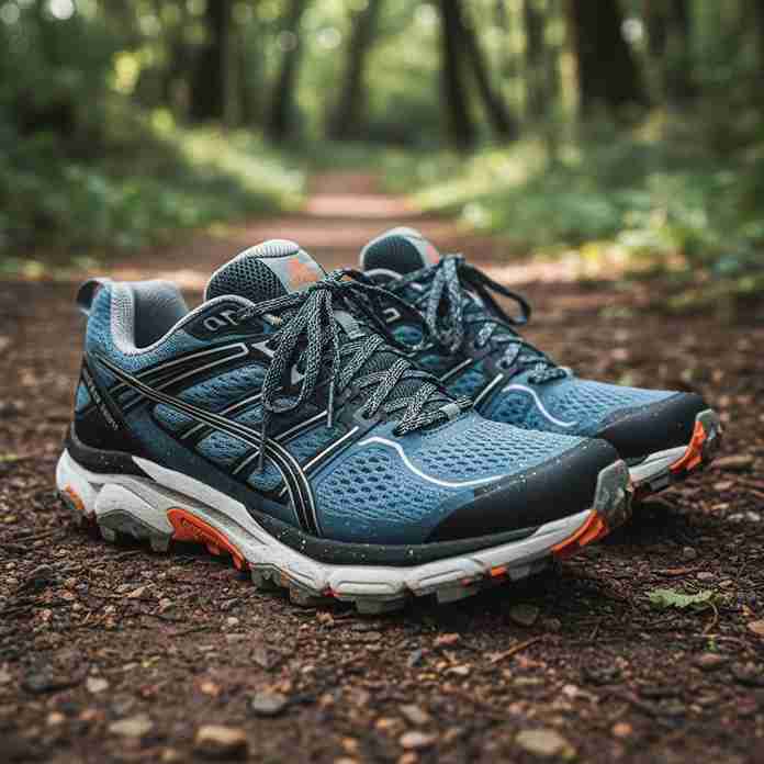 Close up of modern running shoes